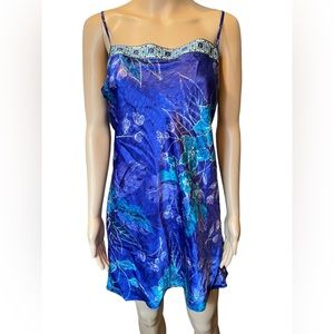 California Dynasty Vintage Y2K Ethereal Blue Boho Dreamy Floral Silky Slip Dress